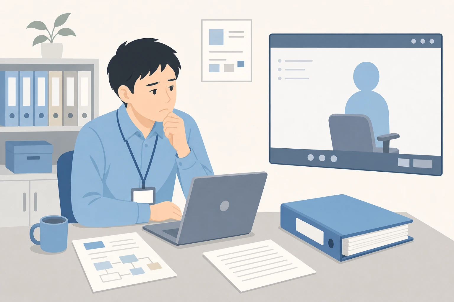 外部ベンダーに依存して社内に運用知見が残らないことに悩む担当者のイラスト