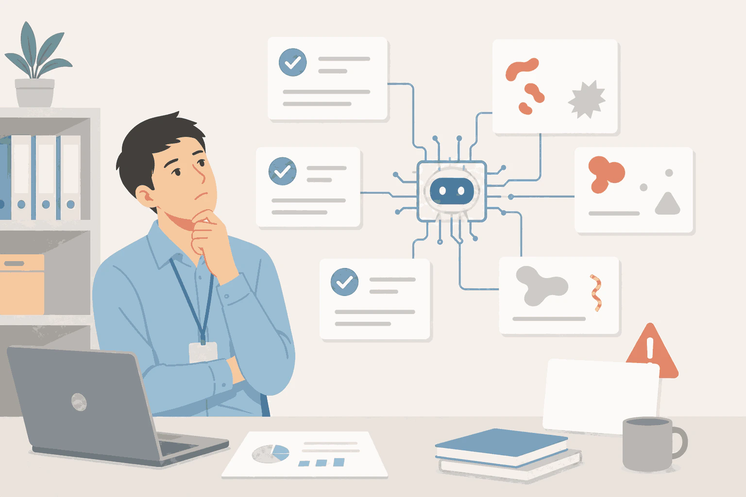 AIの出力に的外れな指摘や見逃しが混じることを示すイラスト