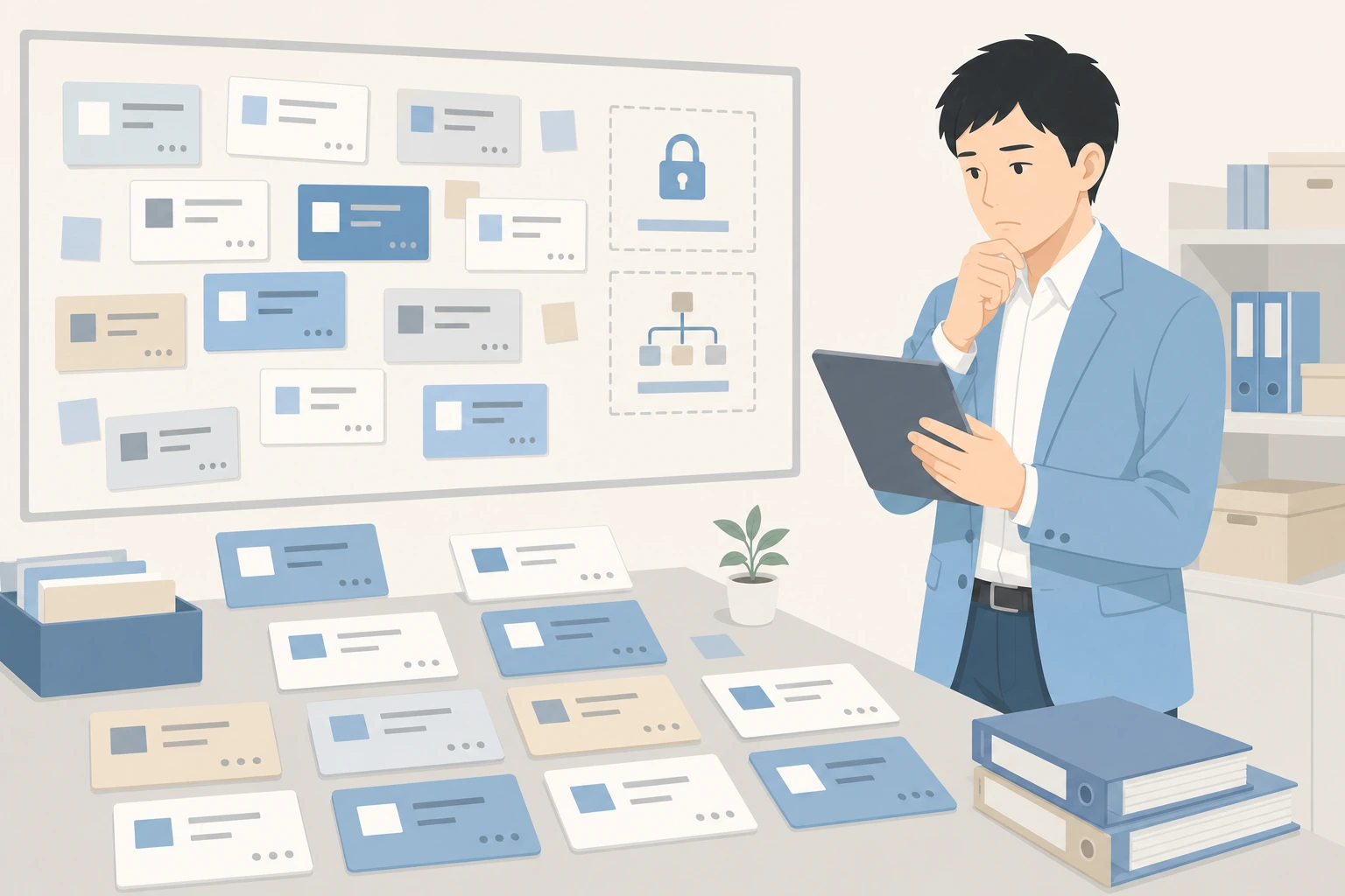 内製アプリが乱立してガバナンスや監査に不安が出ている担当者のイラスト
